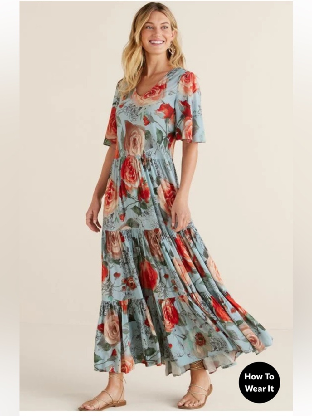 Soft Surroundings Size M Blue First Blooms Maxi Dress Floral Coastal Feminine